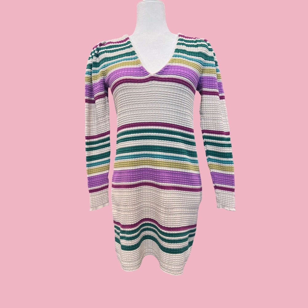 Free People Waffle Knit Mini Dress Womens S Multi Color Excellent Boho Striped